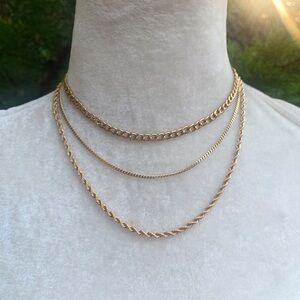 18k Gold Plated 3 Piece Layered Necklace Set (New) 💦 Waterproof
